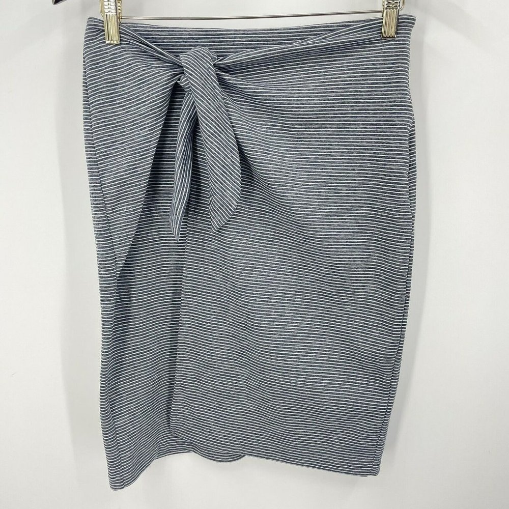 CLUB MONACO Skirt Womens Size Medium Gray Blue Striped Tie Front Wrap